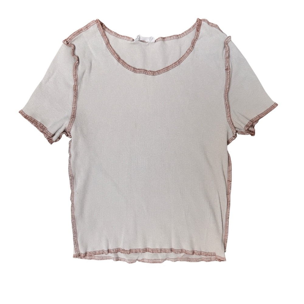 Ardene XS Cream Exposed Stich Short Sleeve Tee